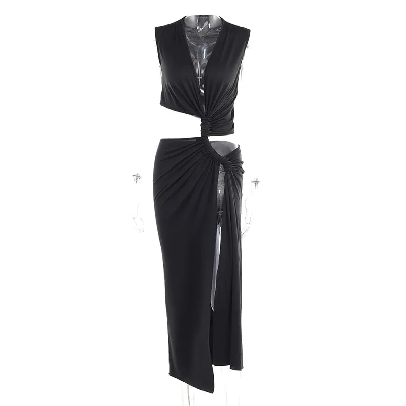 Cut-out Knot Maxi Dress with Slit