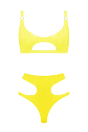 Cut Out Latex Lingerie Set • Yellow