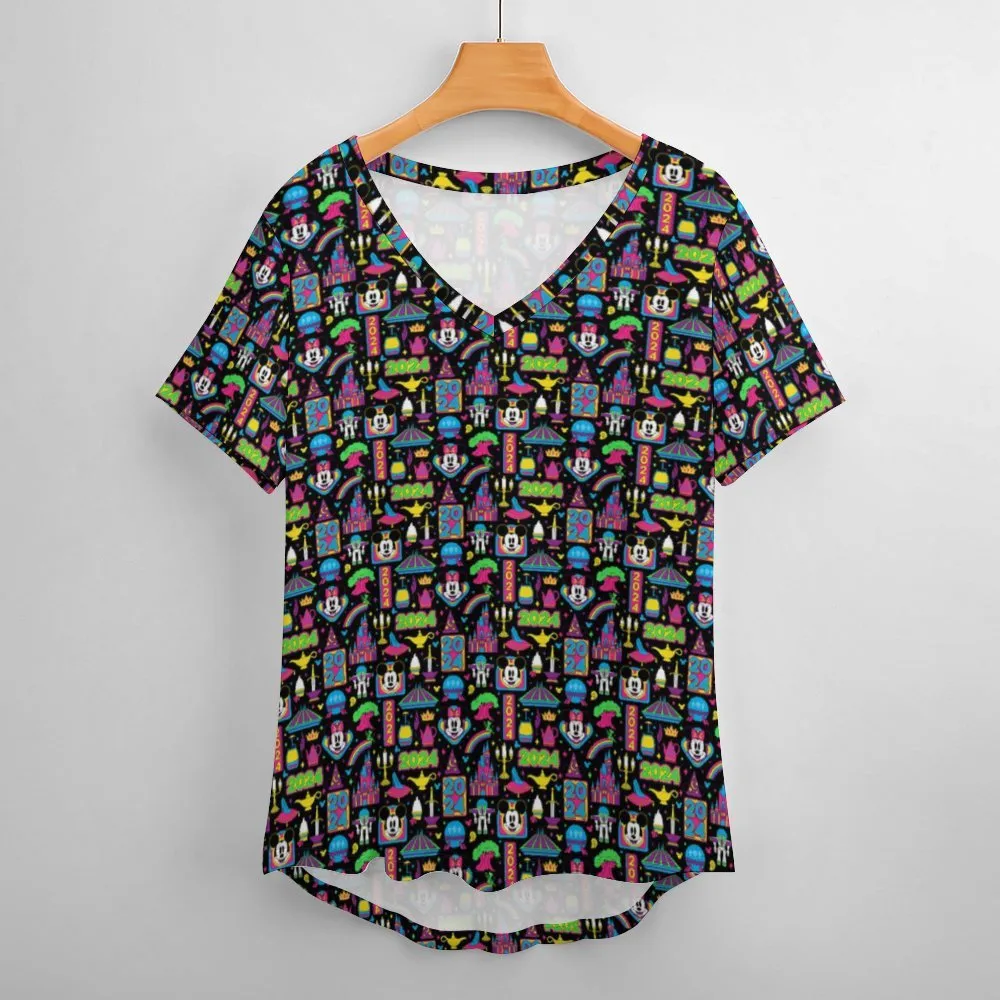 Disney 2024 Dark Women's V-Neck T-Shirt