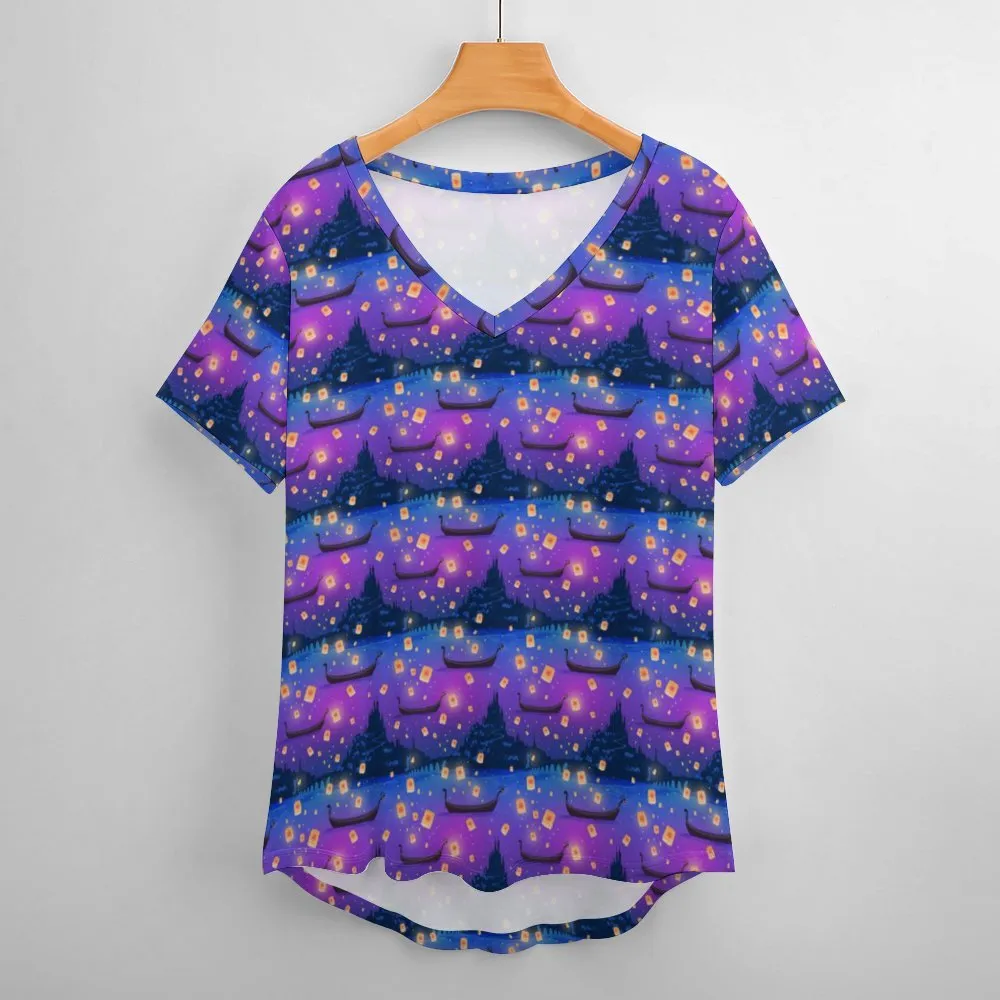 Disney Tangled Rapunzel Floating Lanterns Women's V-Neck T-Shirt