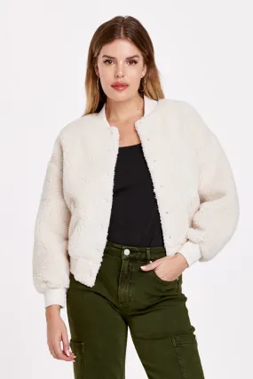 DJ Robin Fuzzy Bomber Style Jacket in Ivory
