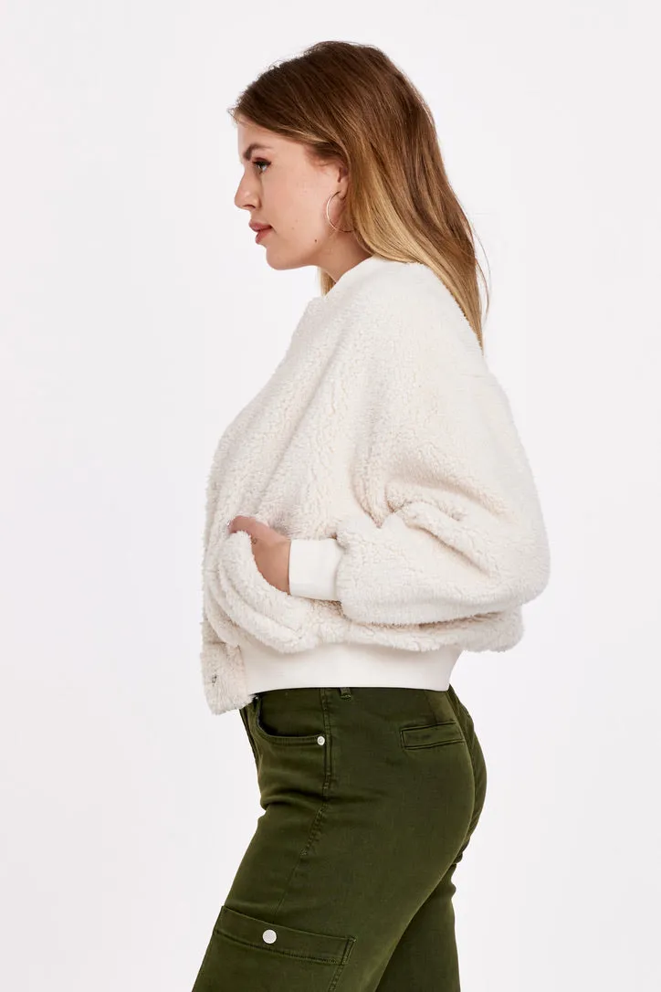 DJ Robin Fuzzy Bomber Style Jacket in Ivory