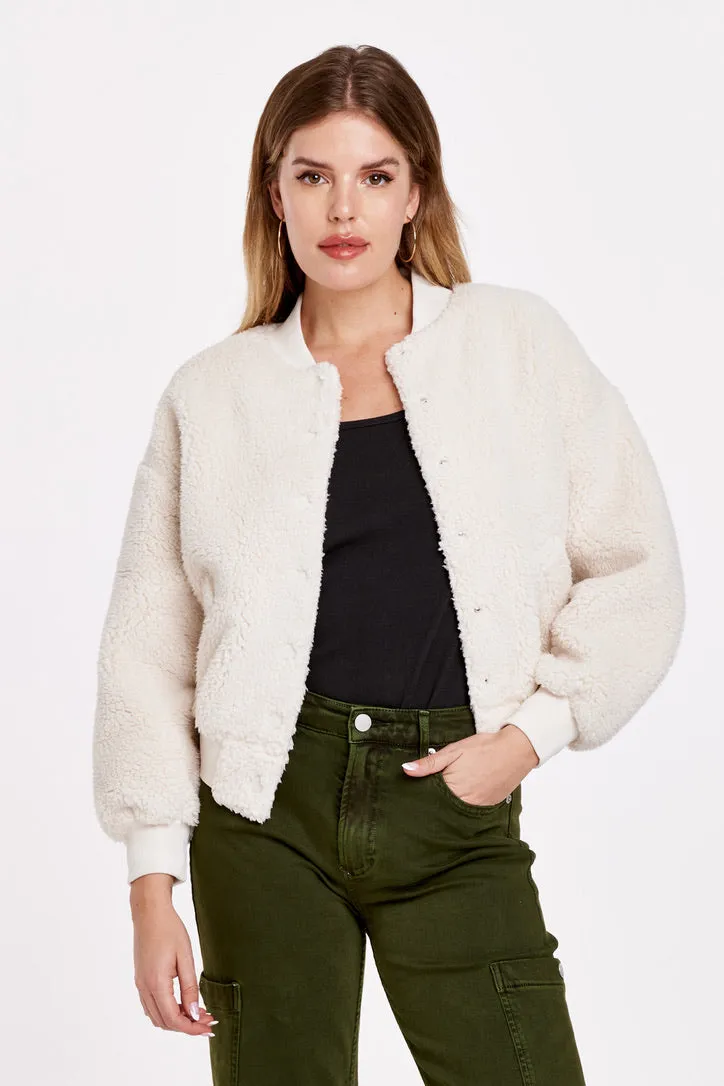 DJ Robin Fuzzy Bomber Style Jacket in Ivory
