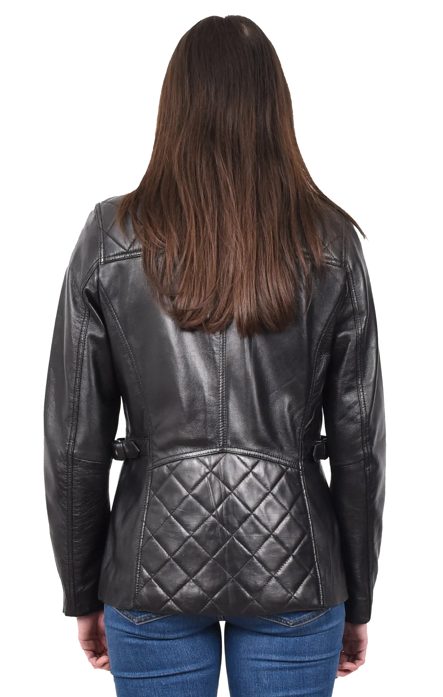 DR565 Women's Quilted Modern Leather Jacket Black