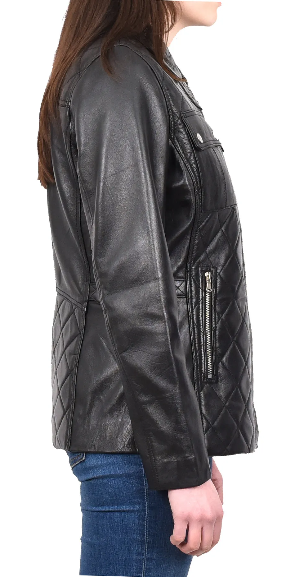 DR565 Women's Quilted Modern Leather Jacket Black