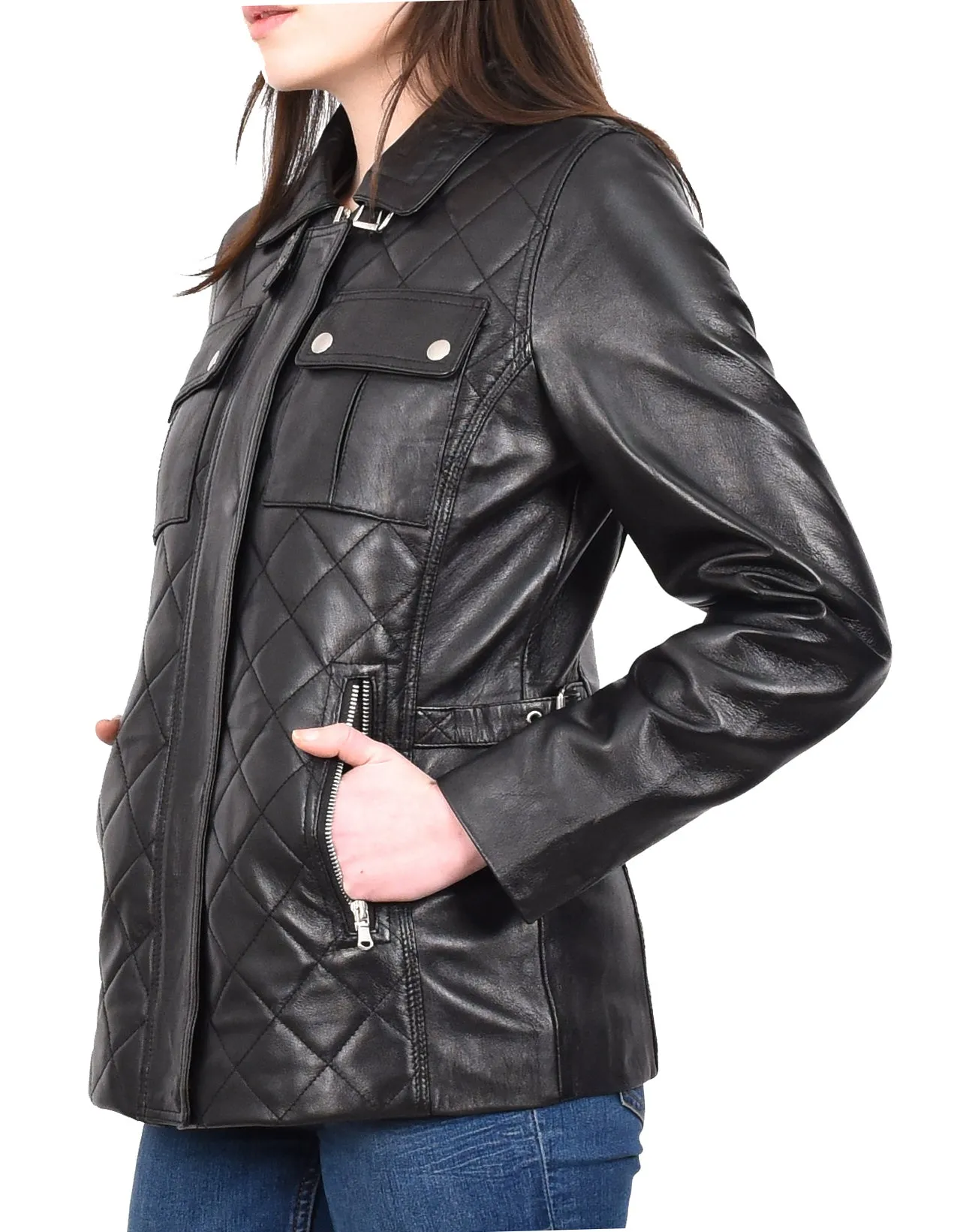 DR565 Women's Quilted Modern Leather Jacket Black