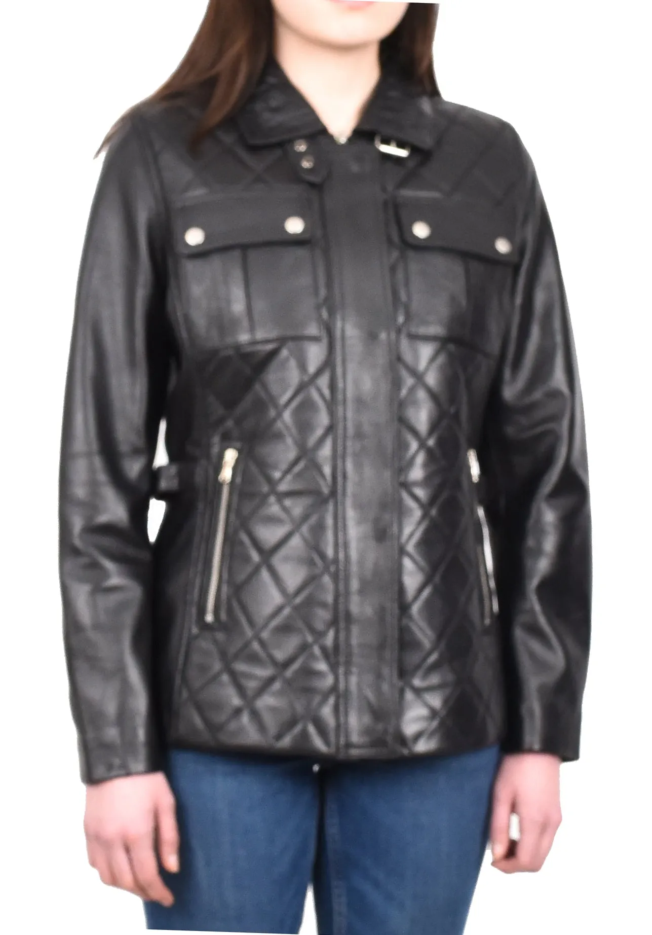 DR565 Women's Quilted Modern Leather Jacket Black