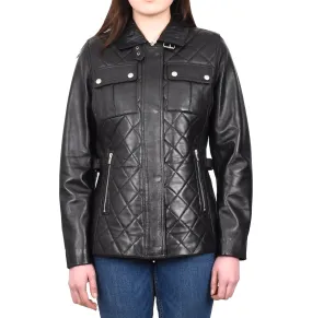 DR565 Women's Quilted Modern Leather Jacket Black