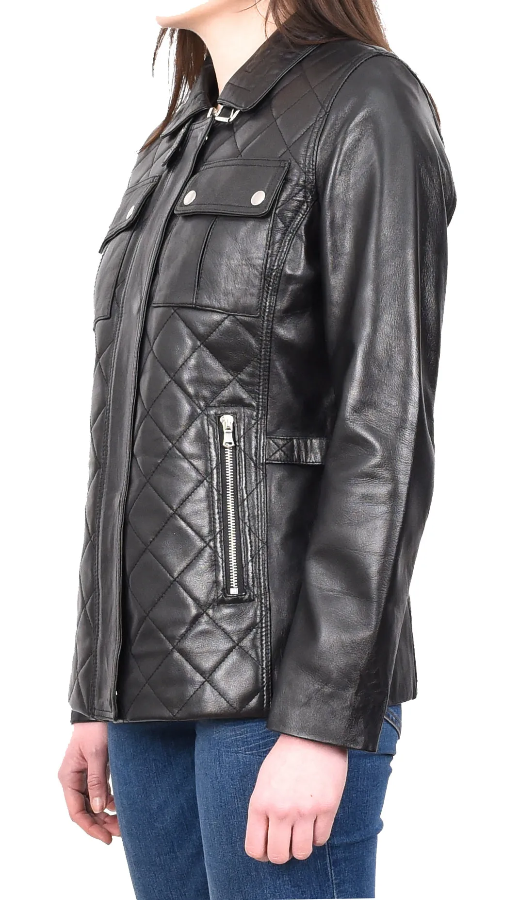 DR565 Women's Quilted Modern Leather Jacket Black