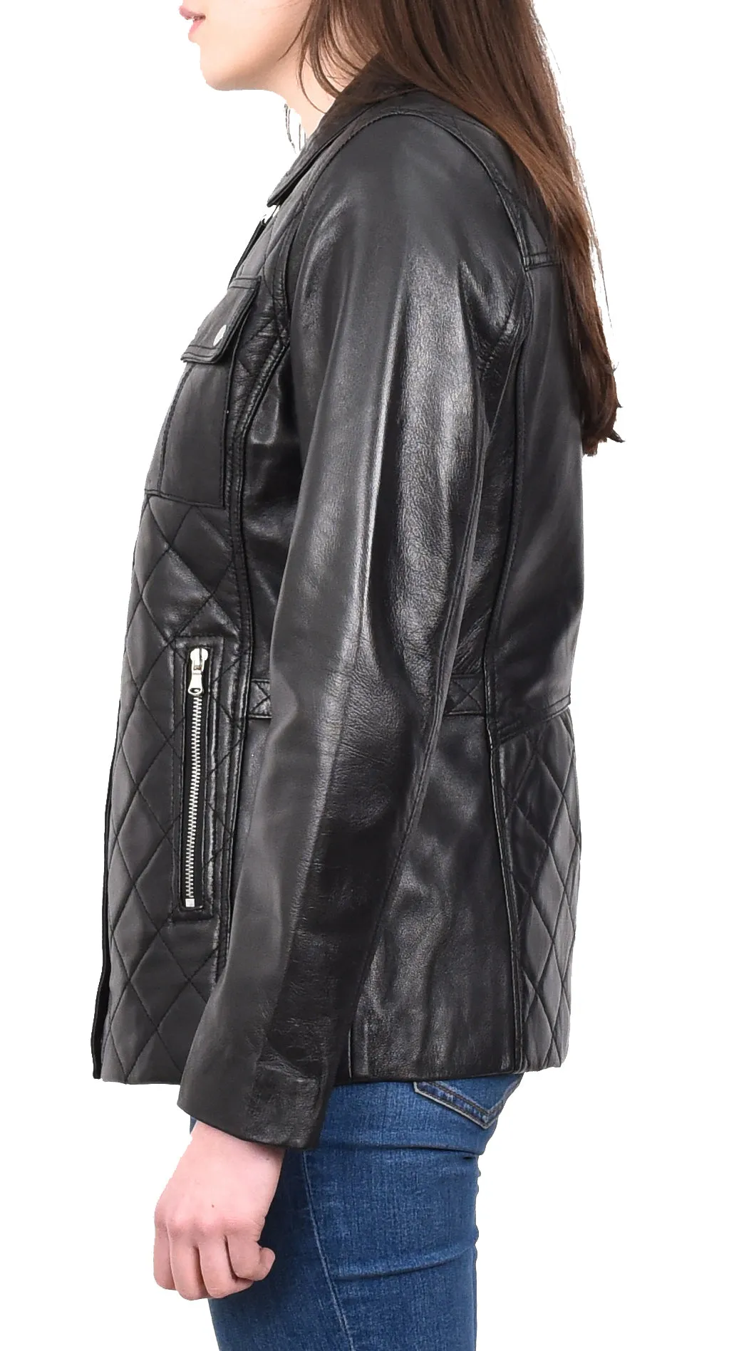 DR565 Women's Quilted Modern Leather Jacket Black