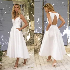 DUNNMALL  White Medium Waist Slim Fit Temperament Commute Solid Color Dress  New Backless Dress Dress