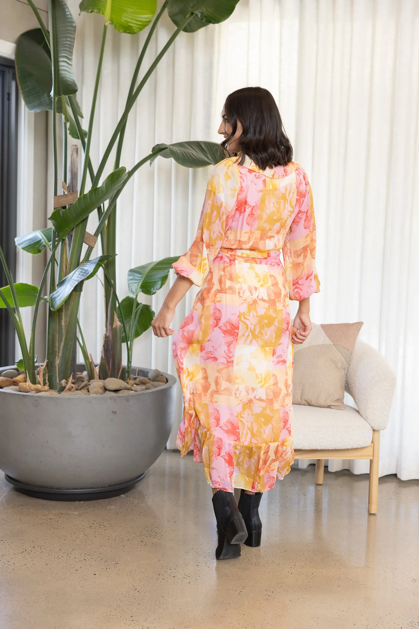 EARTHLY PARADISE LONG SLEEVE WRAP MIDI DRESS - Paradise Floral