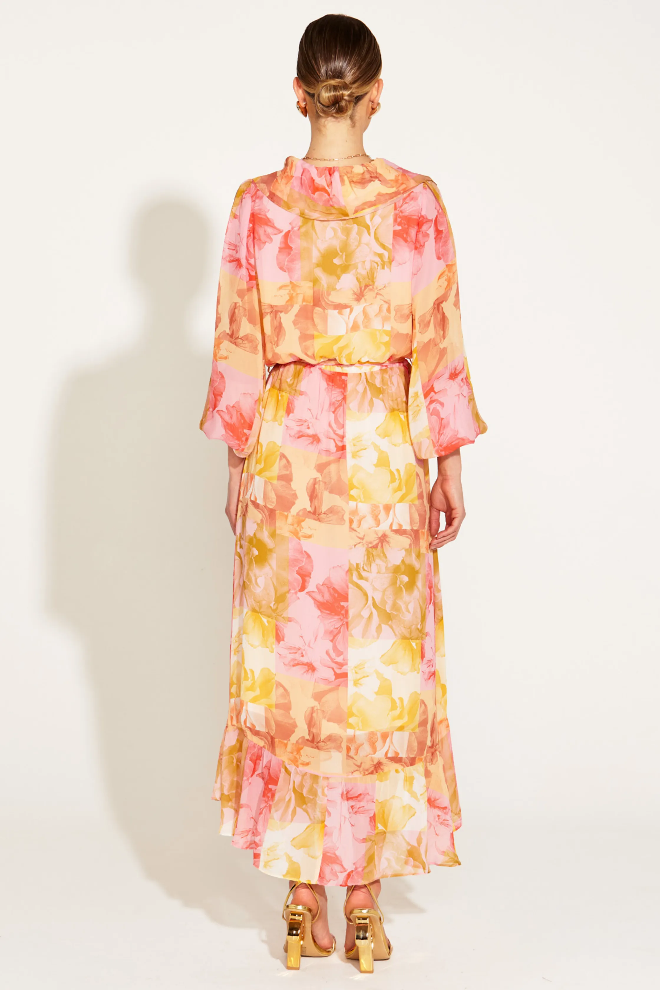EARTHLY PARADISE LONG SLEEVE WRAP MIDI DRESS - Paradise Floral