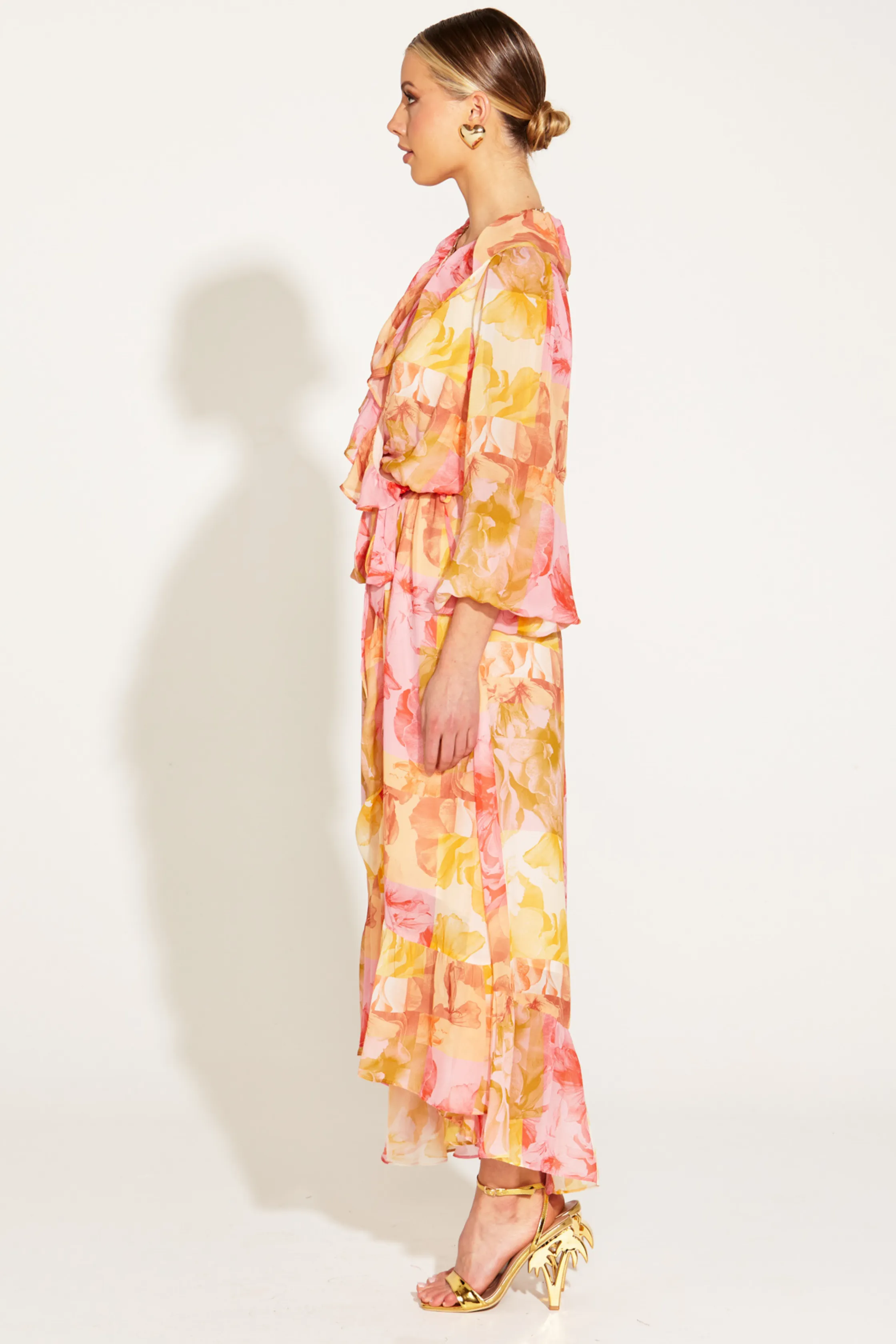 EARTHLY PARADISE LONG SLEEVE WRAP MIDI DRESS - Paradise Floral