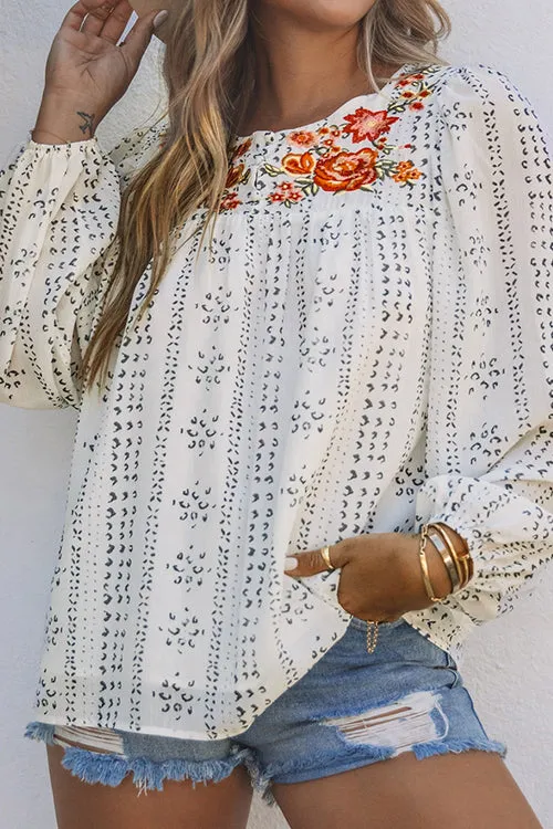 Effortless Effect Boho Embroidery Long Sleeve Top