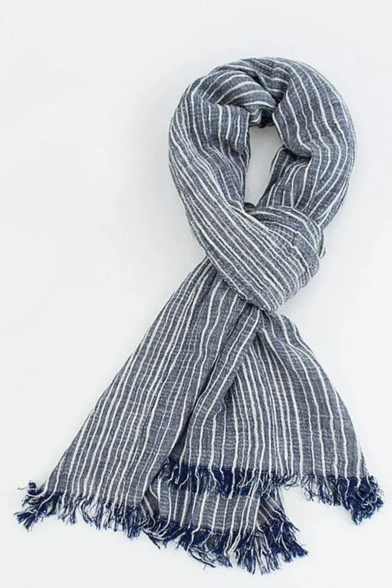 Elegant Stripe Style Cotton Long Scarf