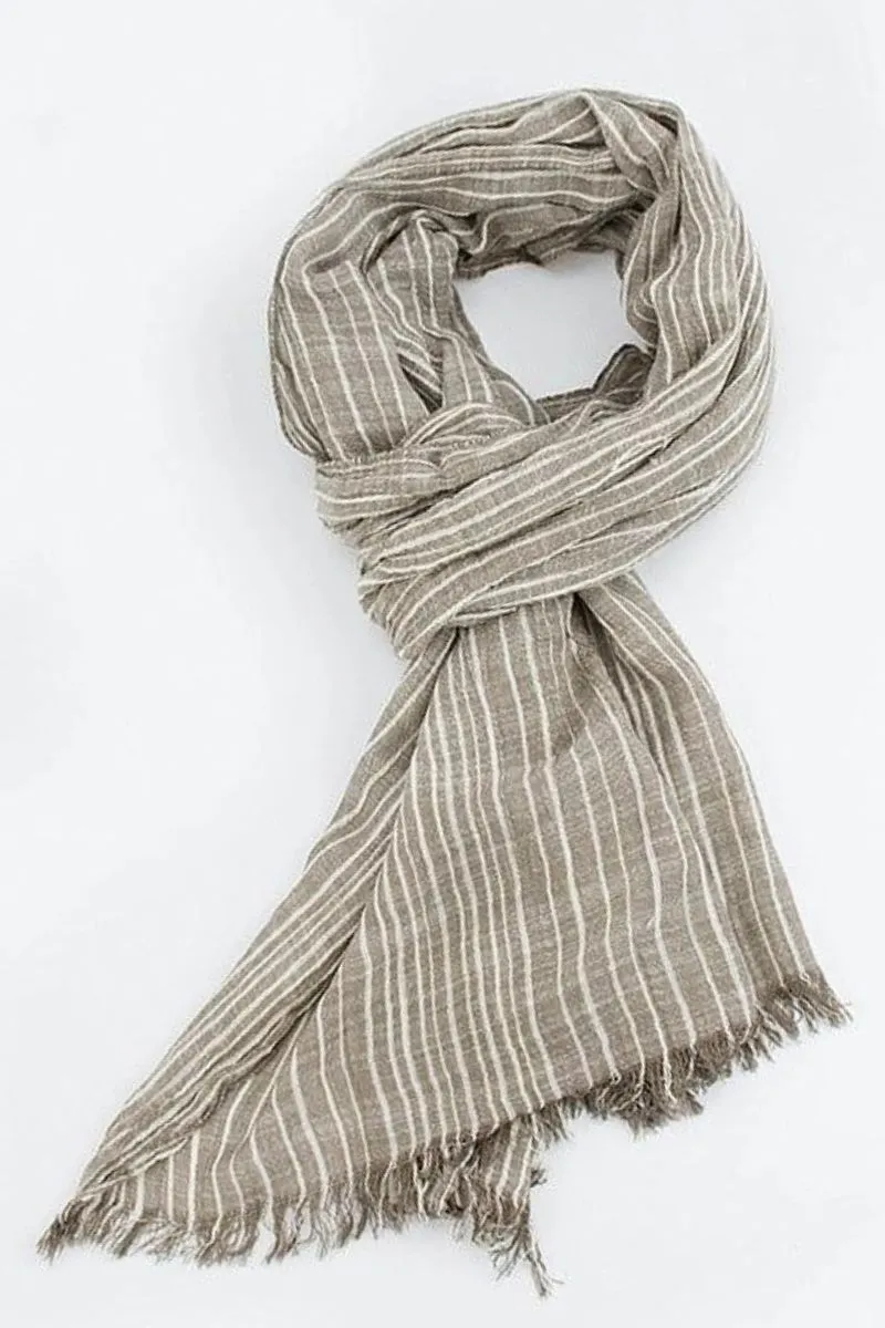 Elegant Stripe Style Cotton Long Scarf