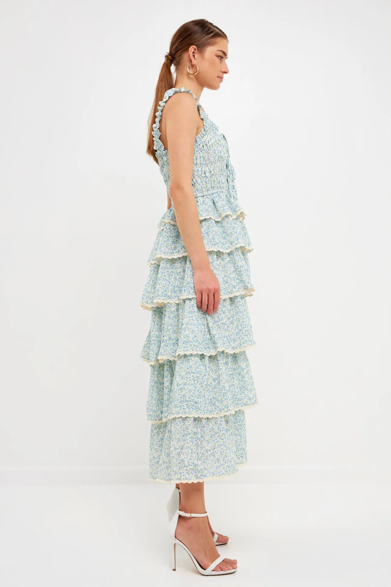 Endless Rose - Gridded Texture Floral Smocked Tiered Maxi Dress