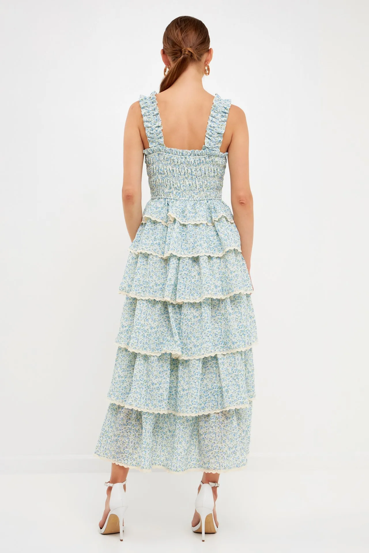 Endless Rose - Gridded Texture Floral Smocked Tiered Maxi Dress