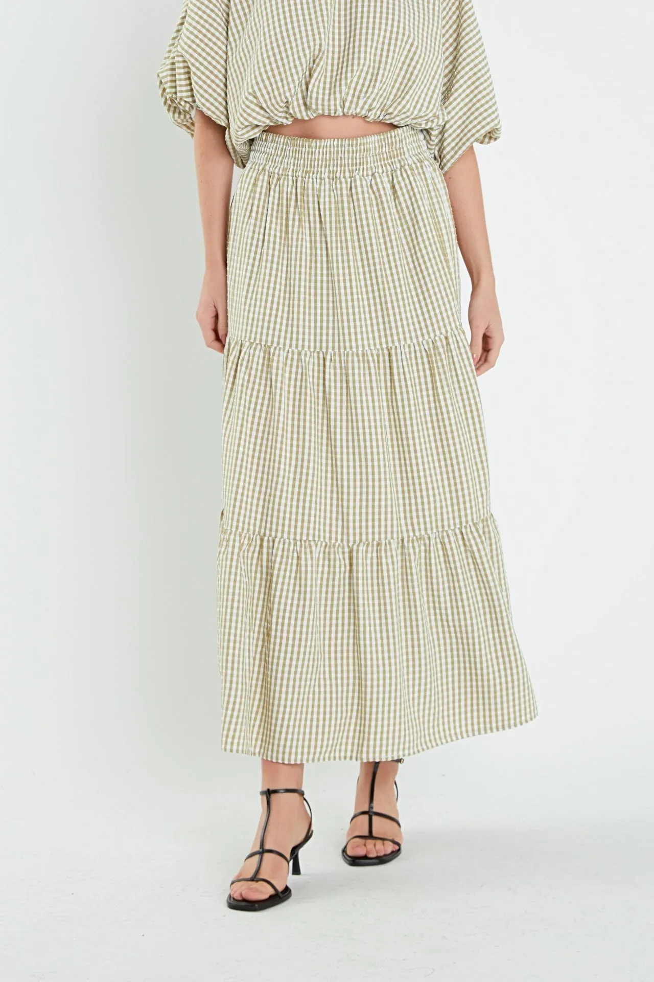 English Factory - Check Print Tiered Maxi Skirt