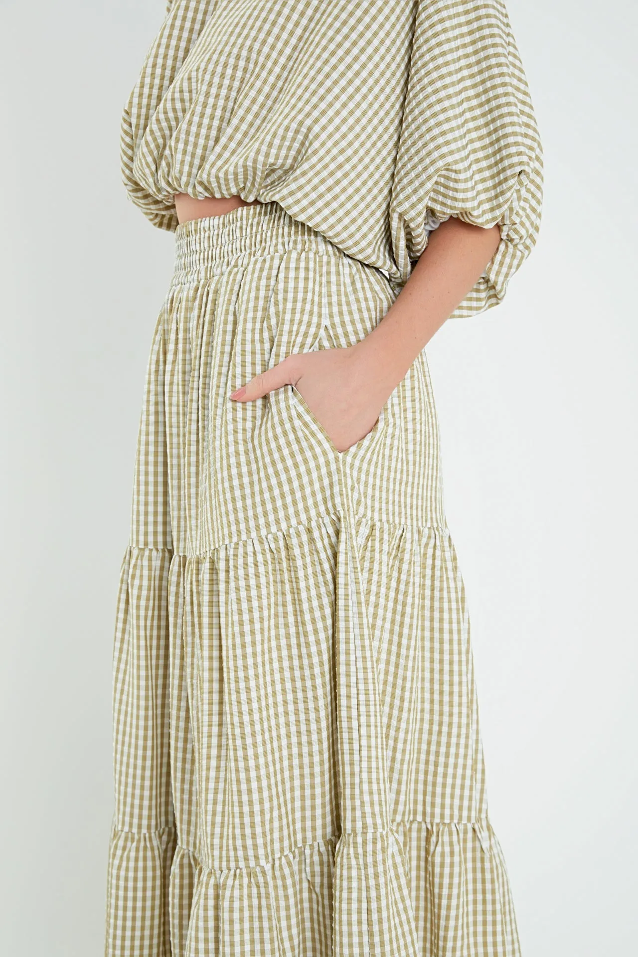 English Factory - Check Print Tiered Maxi Skirt