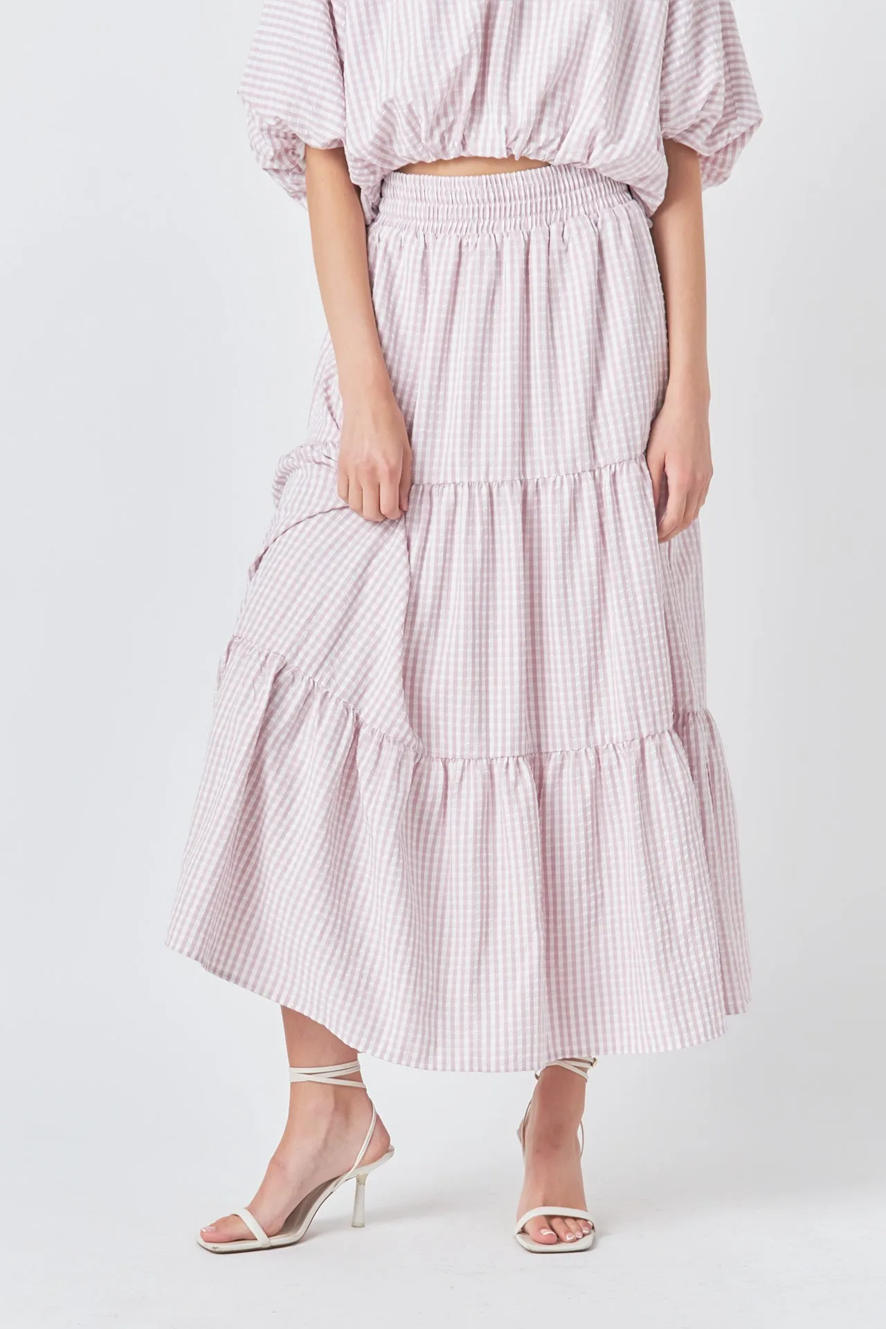 English Factory - Check Print Tiered Maxi Skirt