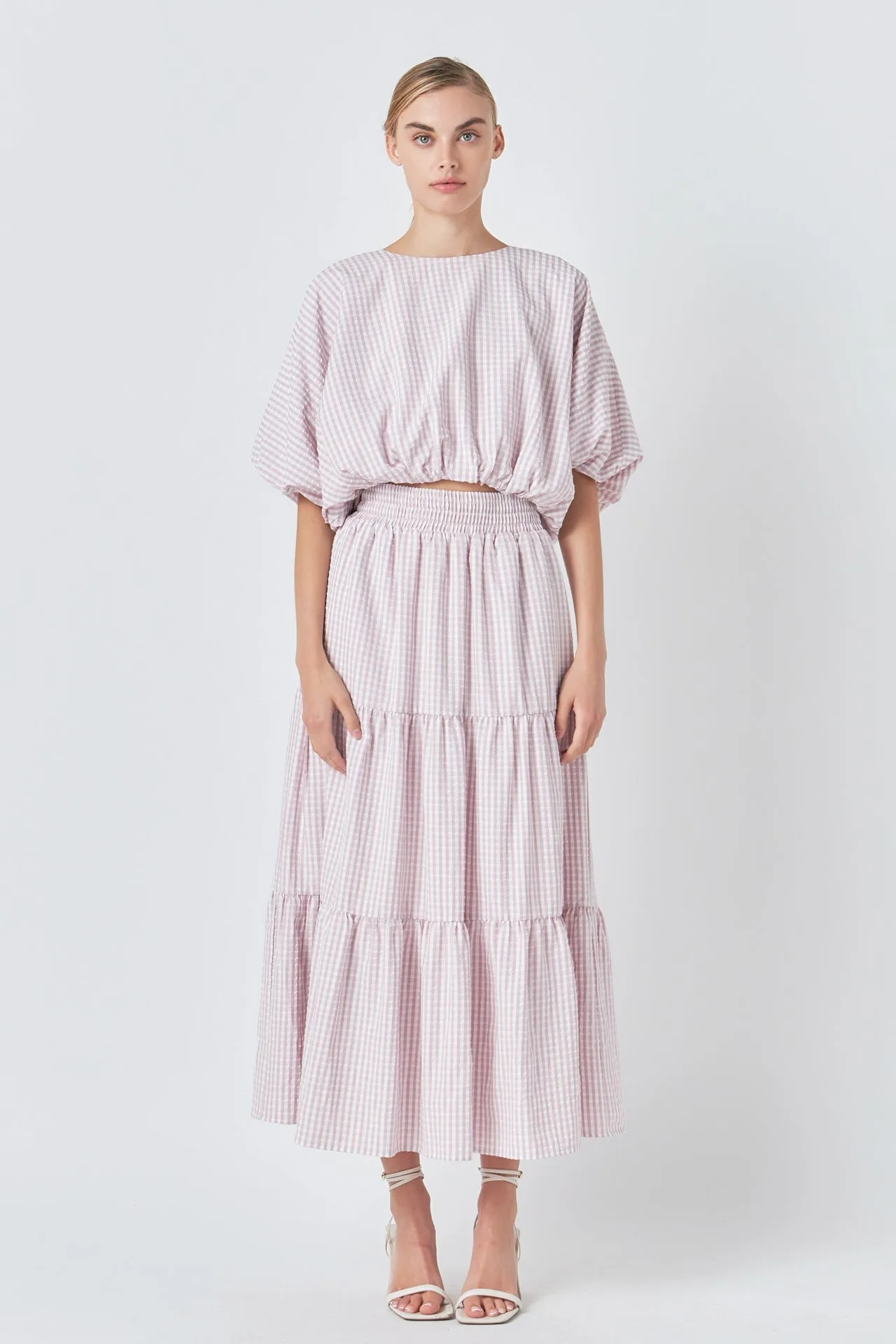 English Factory - Check Print Tiered Maxi Skirt