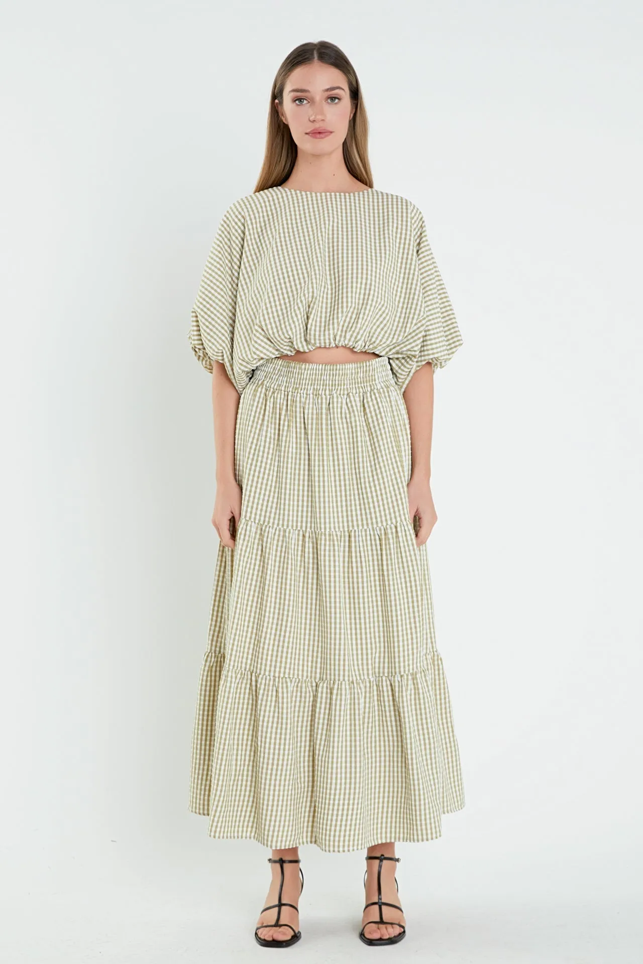 English Factory - Check Print Tiered Maxi Skirt
