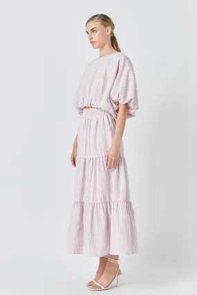 English Factory - Check Print Tiered Maxi Skirt