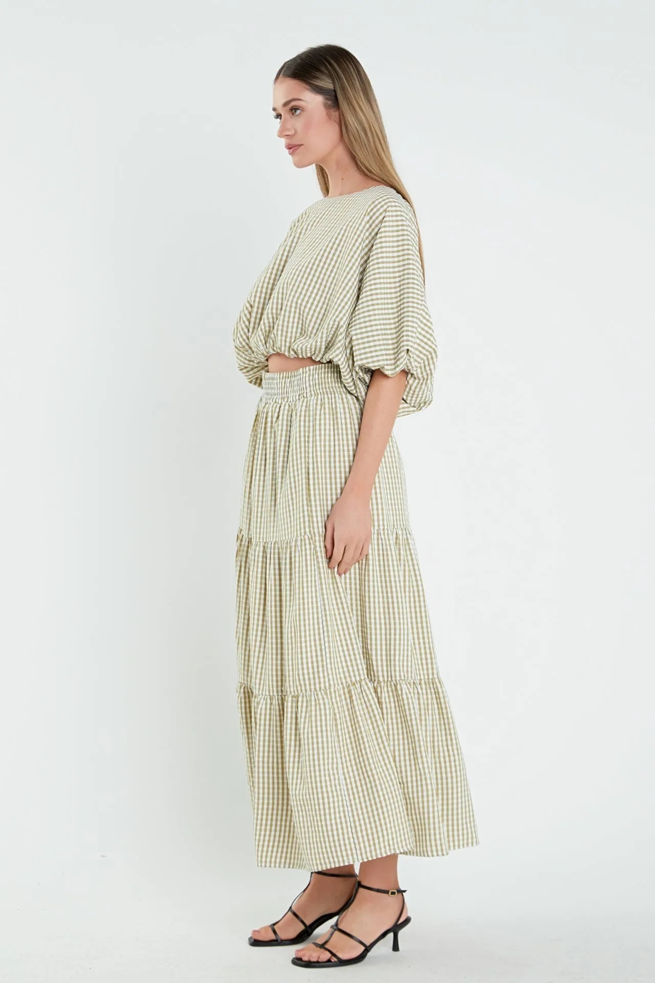 English Factory - Check Print Tiered Maxi Skirt
