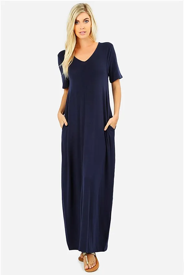 Essential V-Neck Pocket Maxi Dress - More Colors!