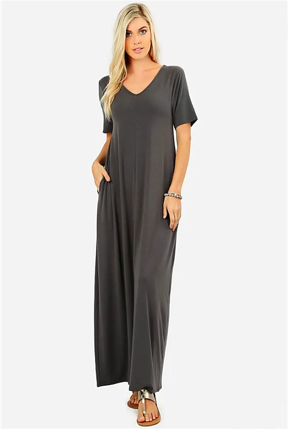 Essential V-Neck Pocket Maxi Dress - More Colors!
