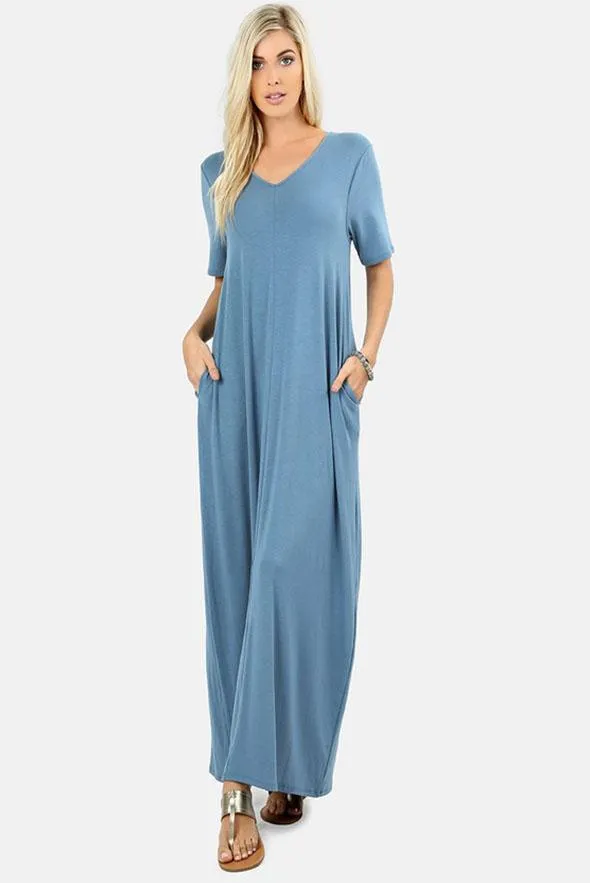 Essential V-Neck Pocket Maxi Dress - More Colors!