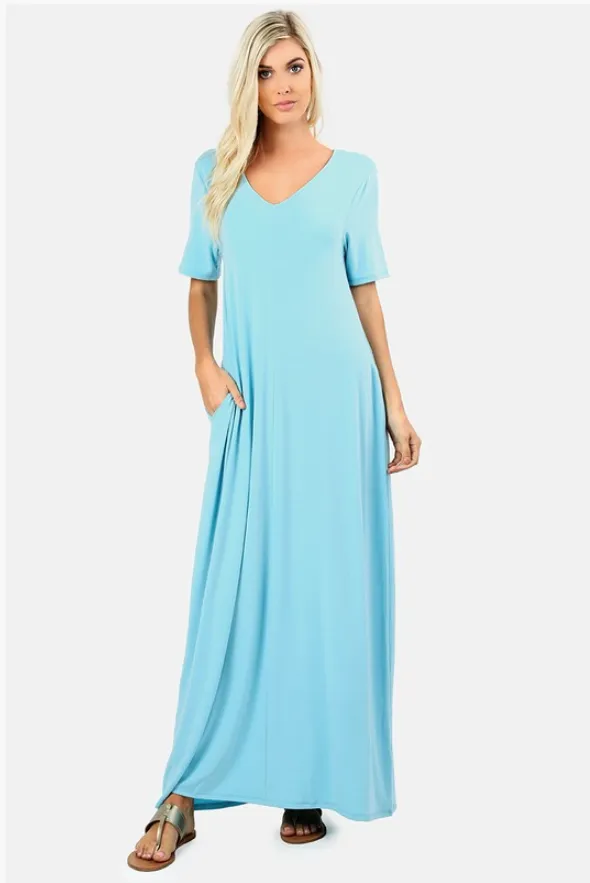 Essential V-Neck Pocket Maxi Dress - More Colors!