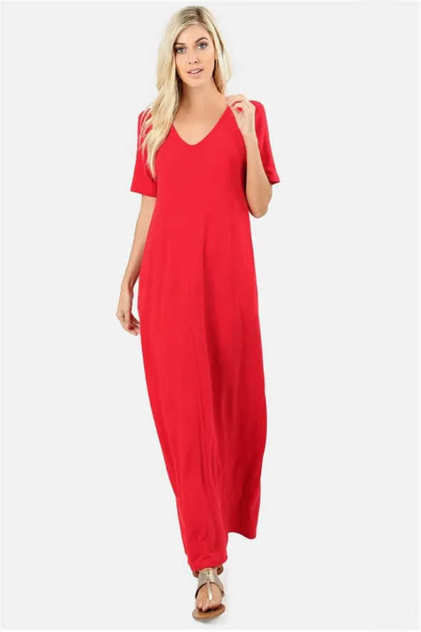 Essential V-Neck Pocket Maxi Dress - More Colors!