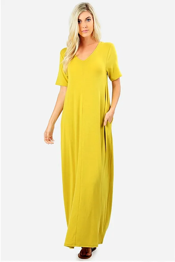 Essential V-Neck Pocket Maxi Dress - More Colors!