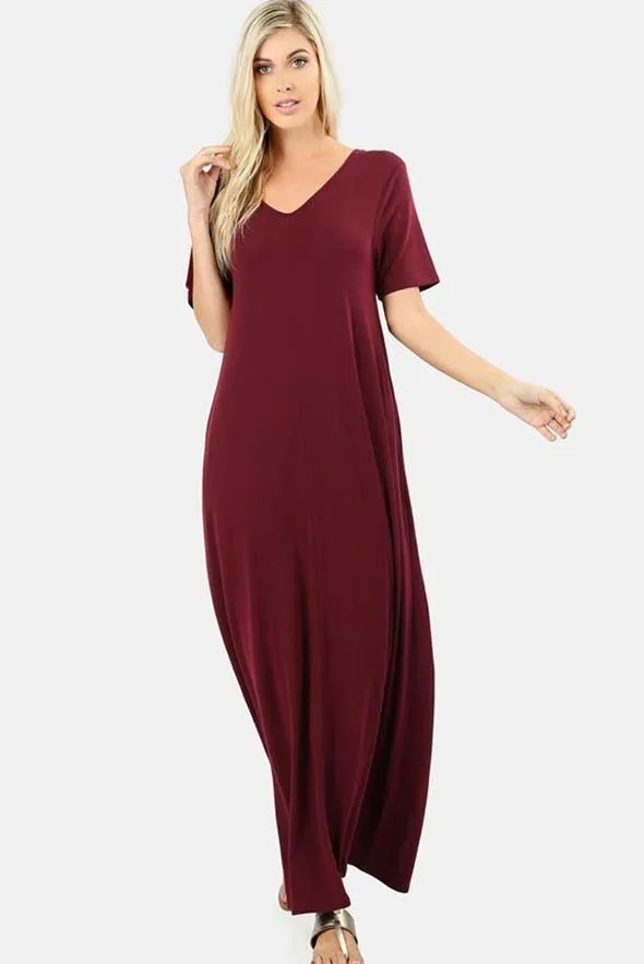 Essential V-Neck Pocket Maxi Dress - More Colors!