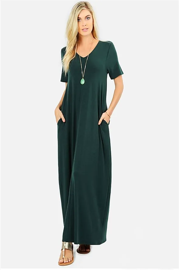 Essential V-Neck Pocket Maxi Dress - More Colors!