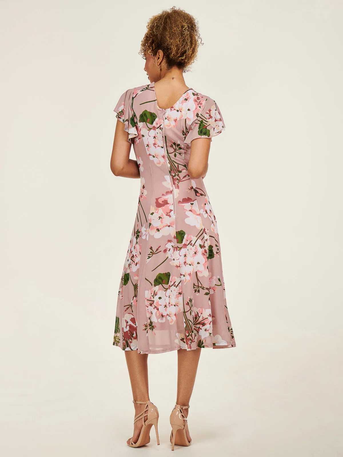 Essie Fit & Flare Mesh Dress, Pink Floral