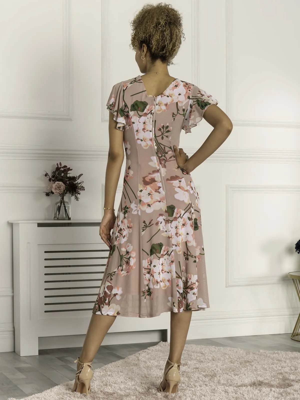 Essie Fit & Flare Mesh Dress, Pink Floral