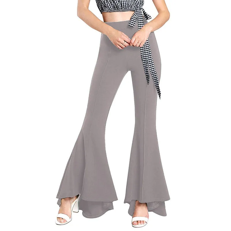 Fashionkova  Women Solid Casual Flare Pants Black High Waist Loose Long Trousers Navy Blue 2022 Fashion Lady Pleated Elastic Pants