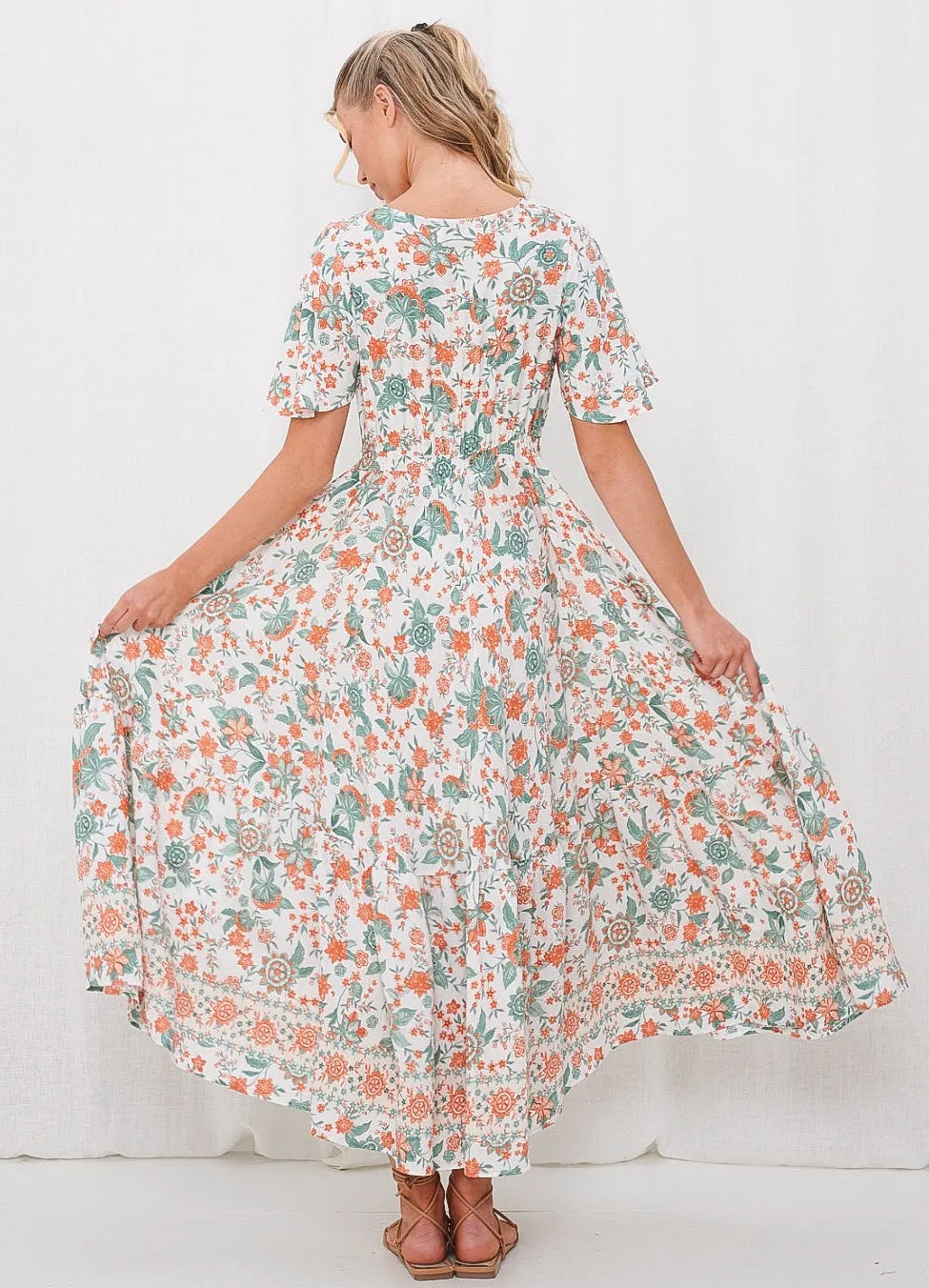 Felicity Sage and Orange Maxi Dress