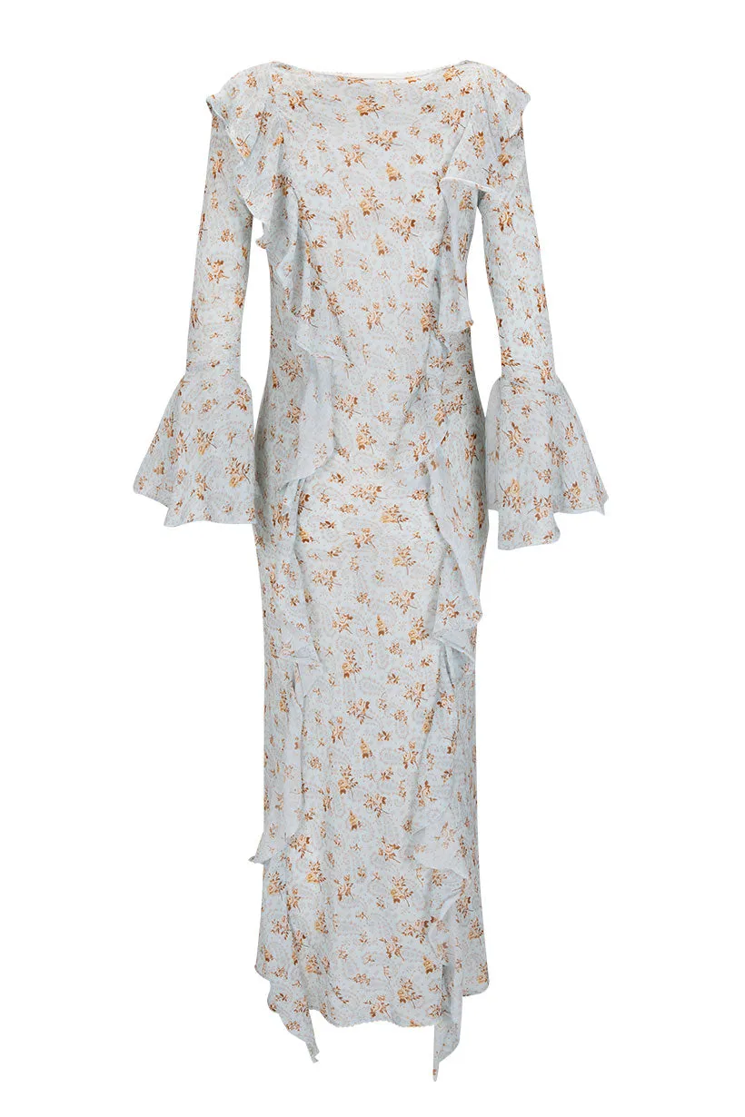 Fleur Frill Bias Maxi Dress