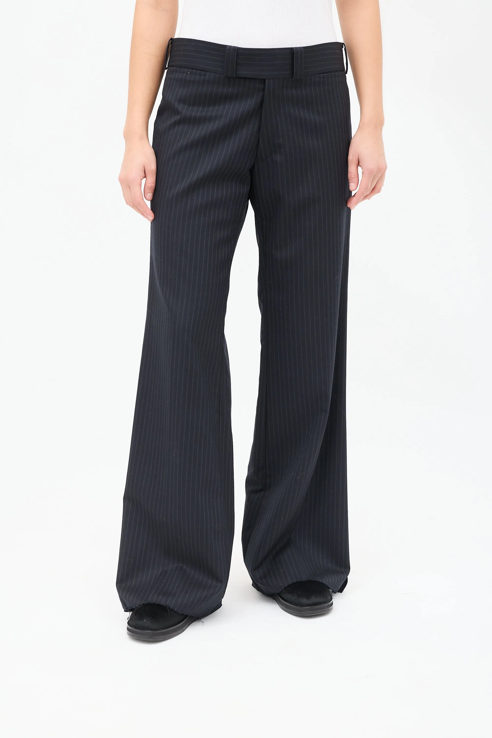 FW 2018 Black Wool Pinstripe Flared Trouser
