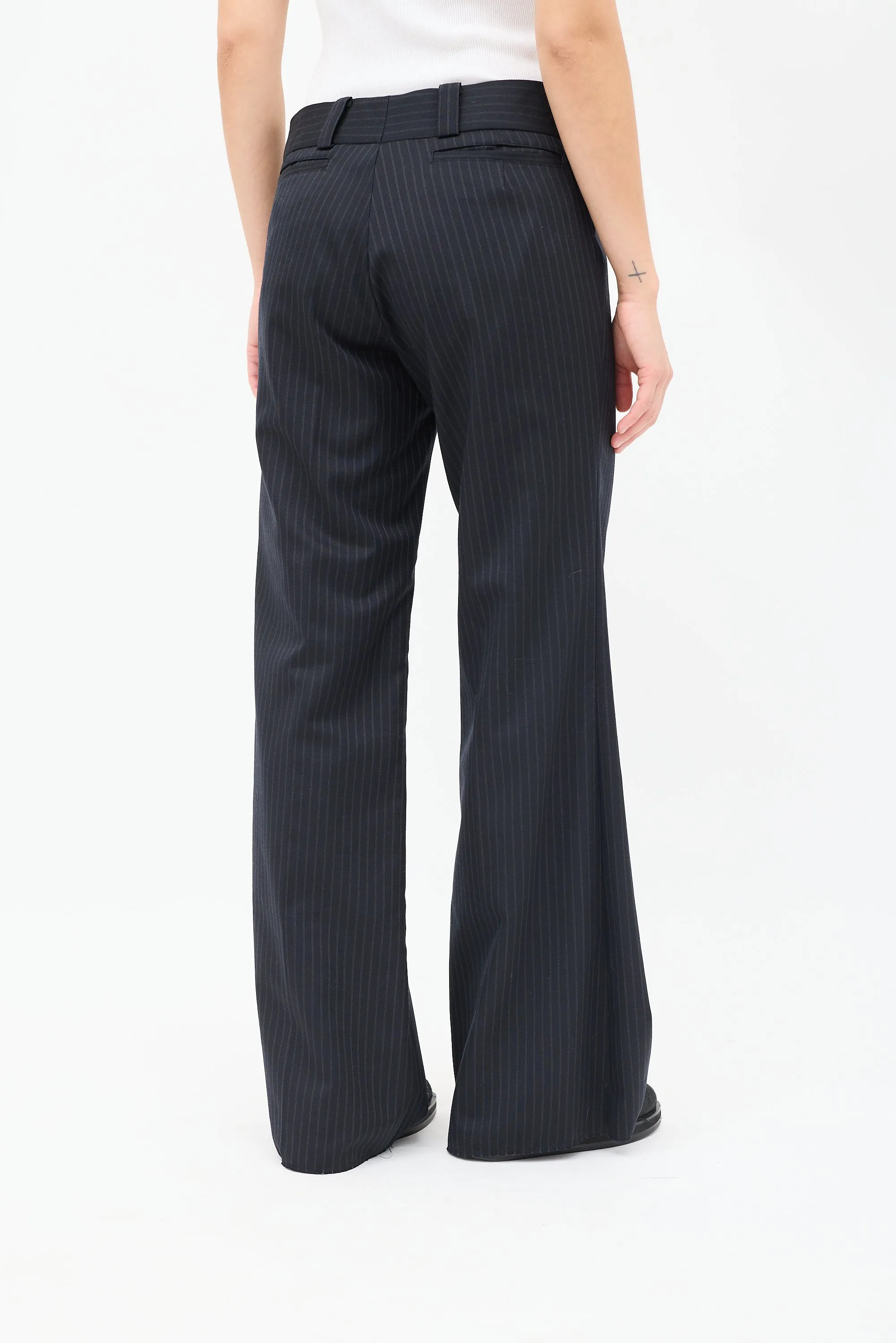 FW 2018 Black Wool Pinstripe Flared Trouser