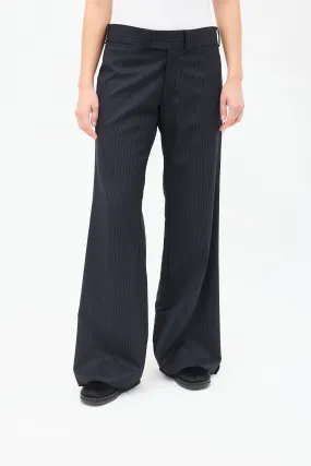 FW 2018 Black Wool Pinstripe Flared Trouser