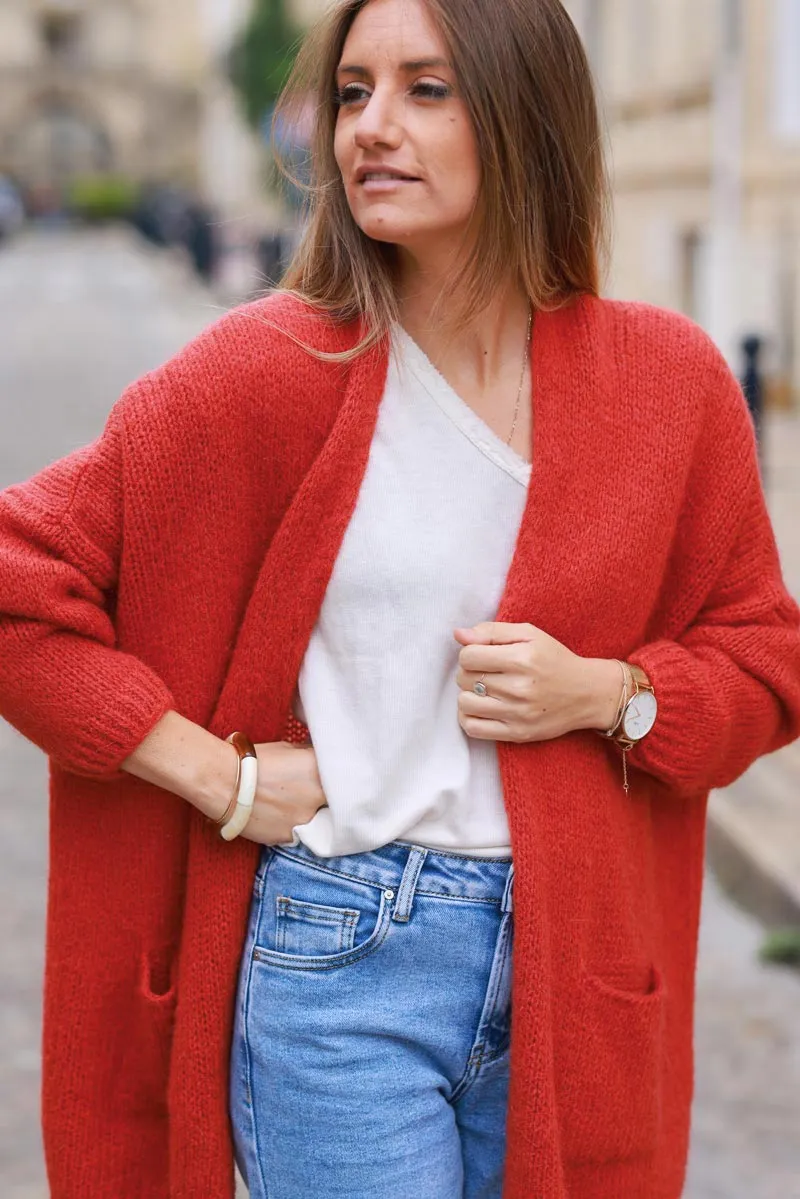 Gilet terracotta col enveloppant avec poches