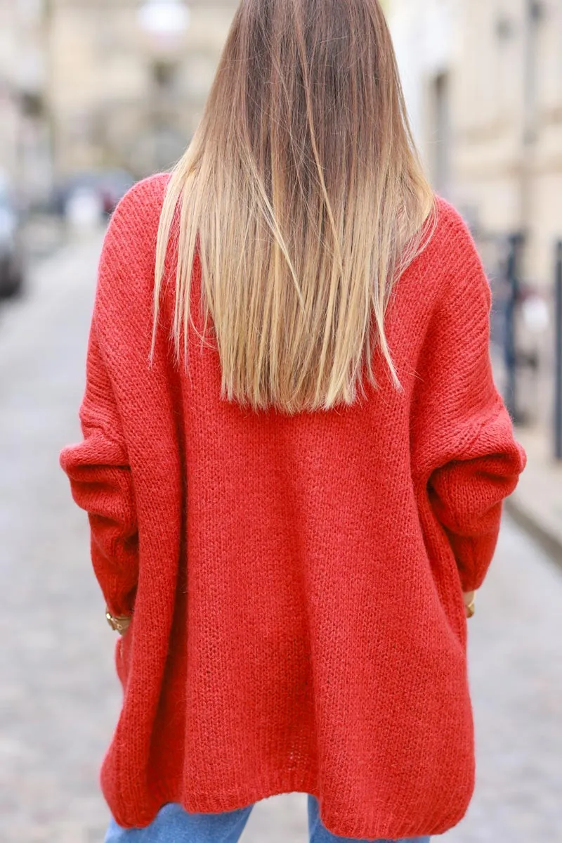 Gilet terracotta col enveloppant avec poches