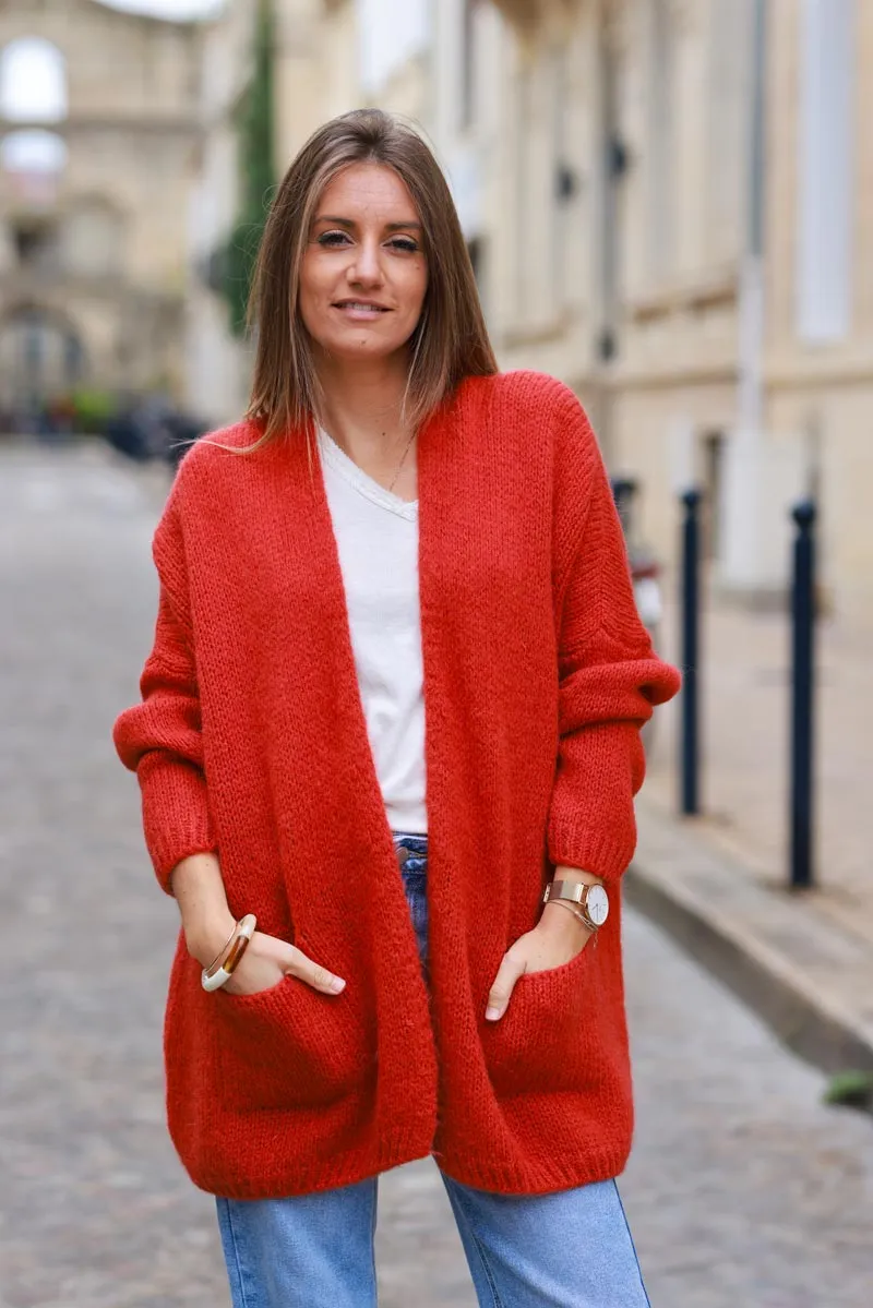 Gilet terracotta col enveloppant avec poches