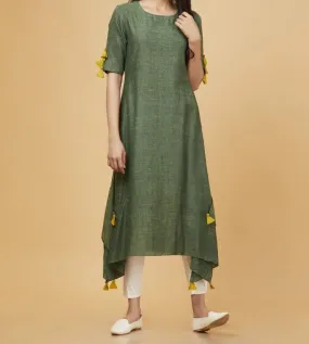 Green Cotton Kurta With Pants